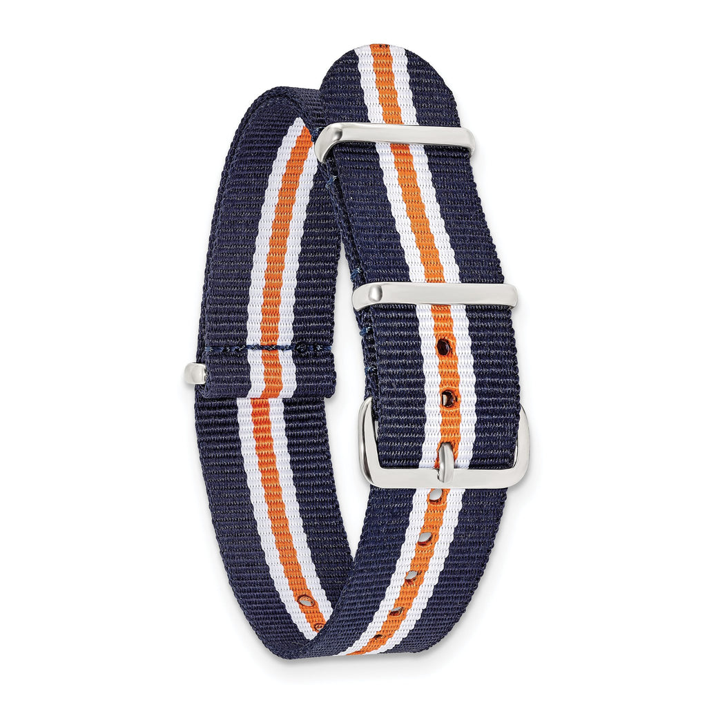 Striped Ballistic Nylon Watch Band in Navy, Orange & White, 22mm