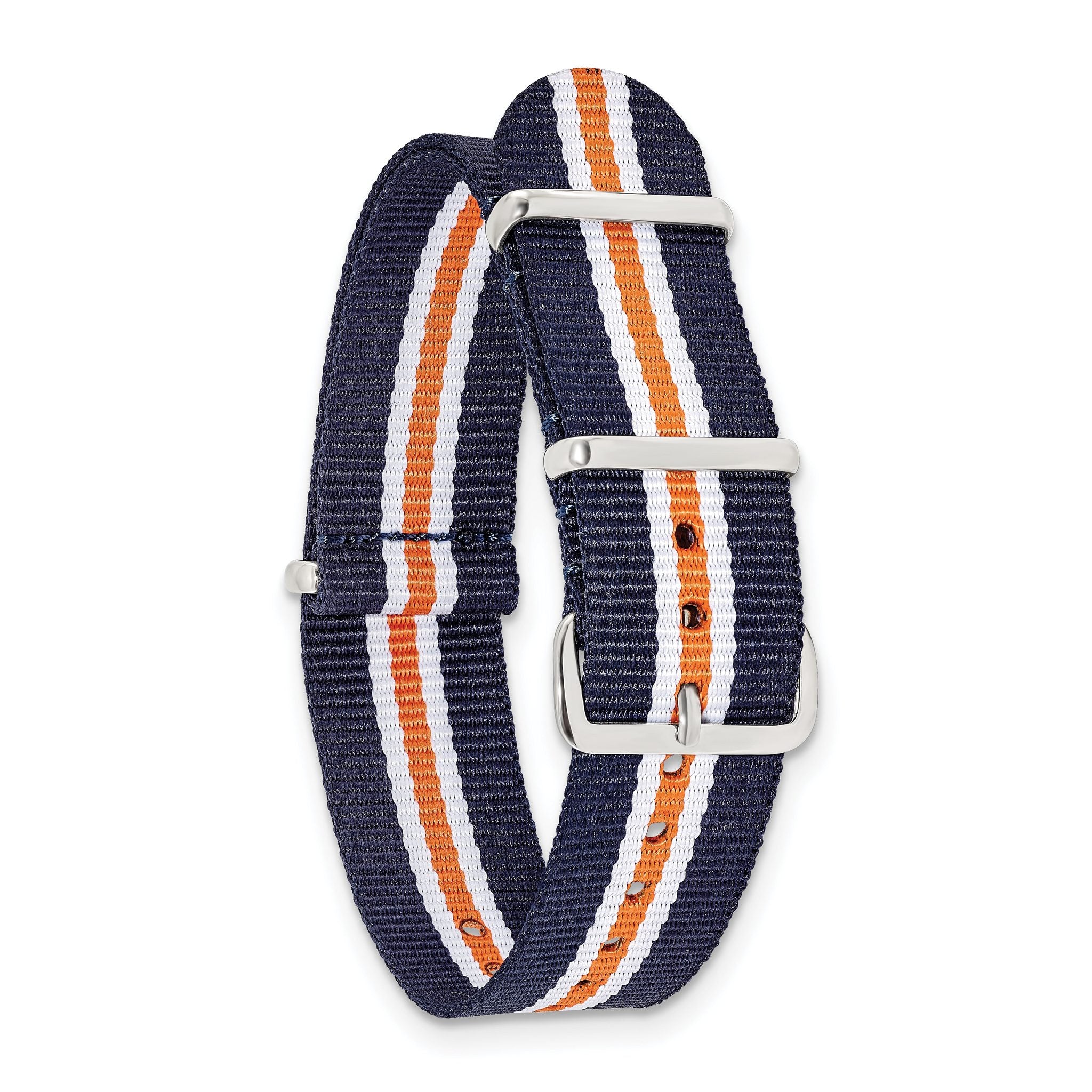 Striped Ballistic Nylon Watch Band in Navy, Orange & White, 22mm