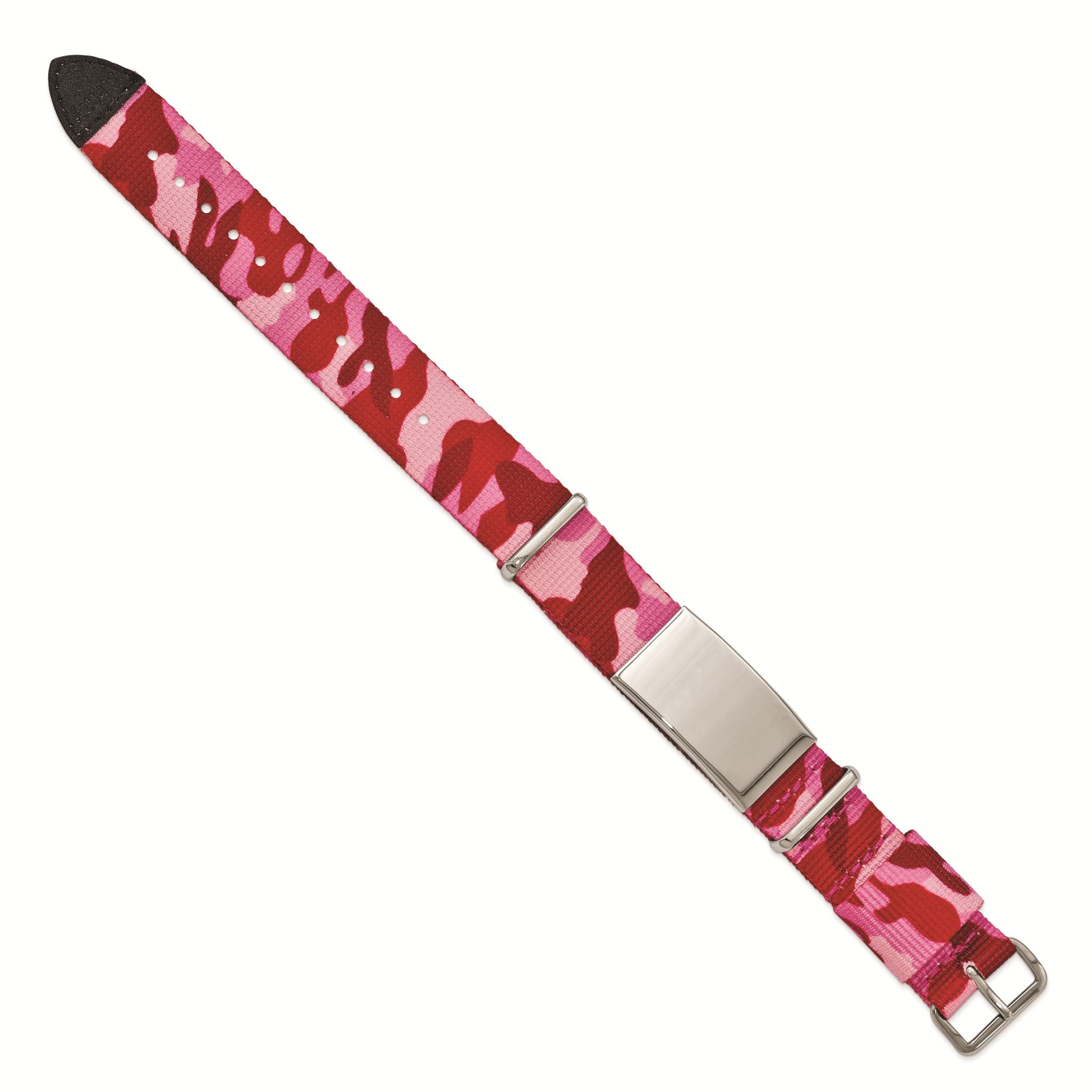 Stainless Steel Polished Pink Camo Fabric Adj. ID Bracelet Main image