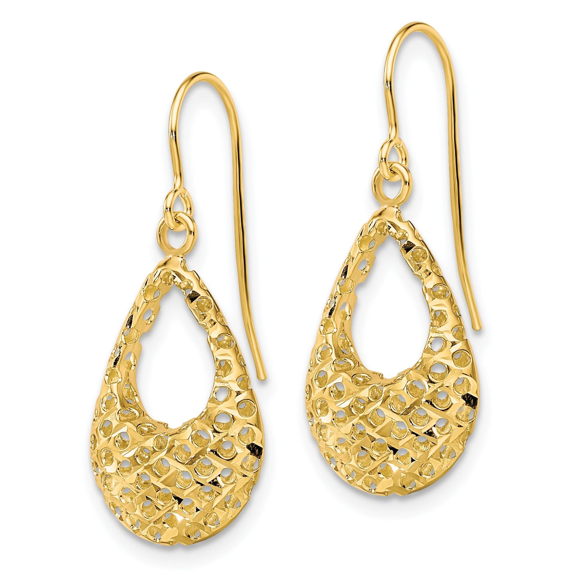 10K Textured D/C Shepherd Hook Dangle Earrings Secondary image