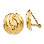 14K Gold Omega Clip Button Earrings for Non-Pierced Ears, Polished Finish