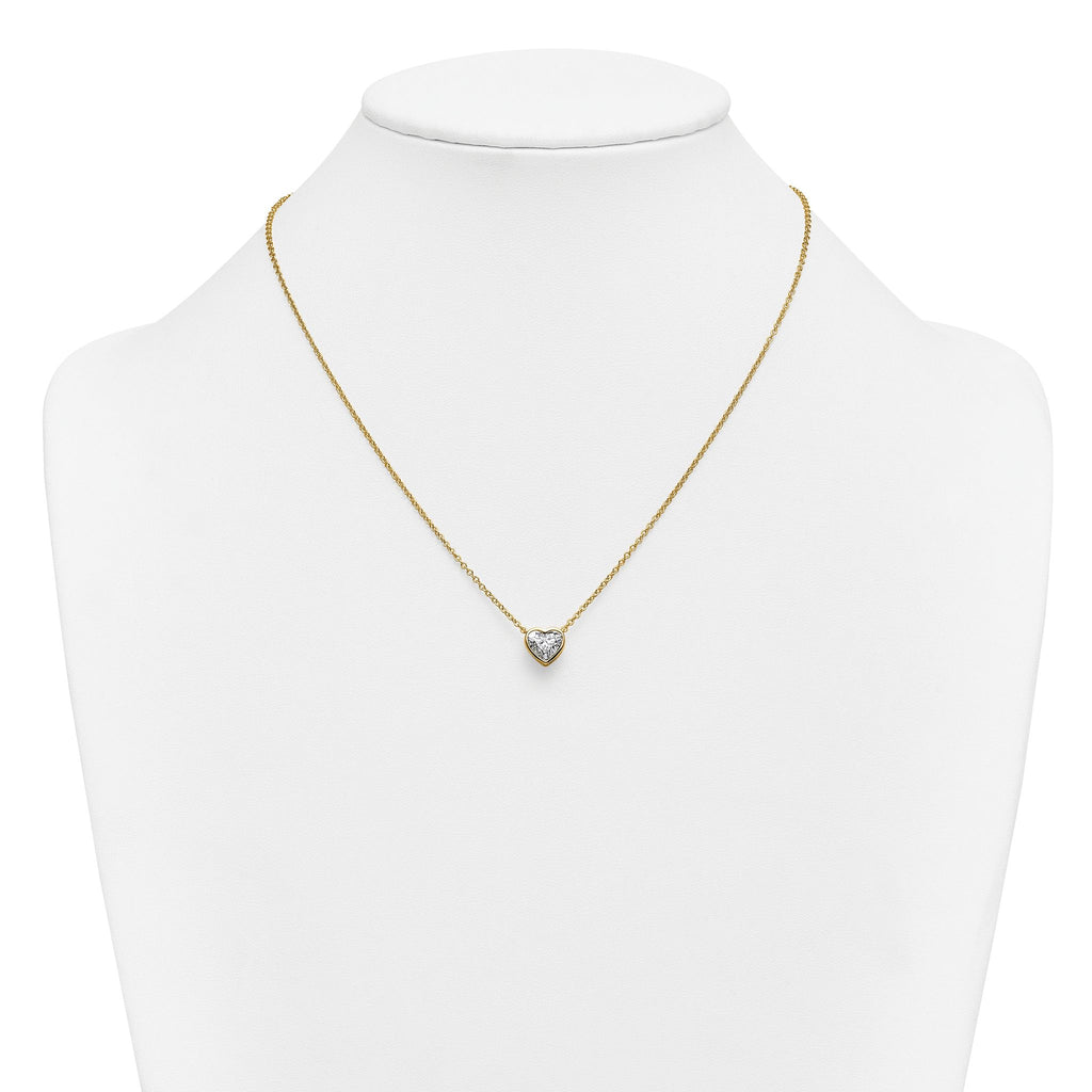 14k 1 1/2 carat Certified Lab Grown Diamond VS+ F+ Heart Complete 18 inch Bezel Set Solitaire Necklace