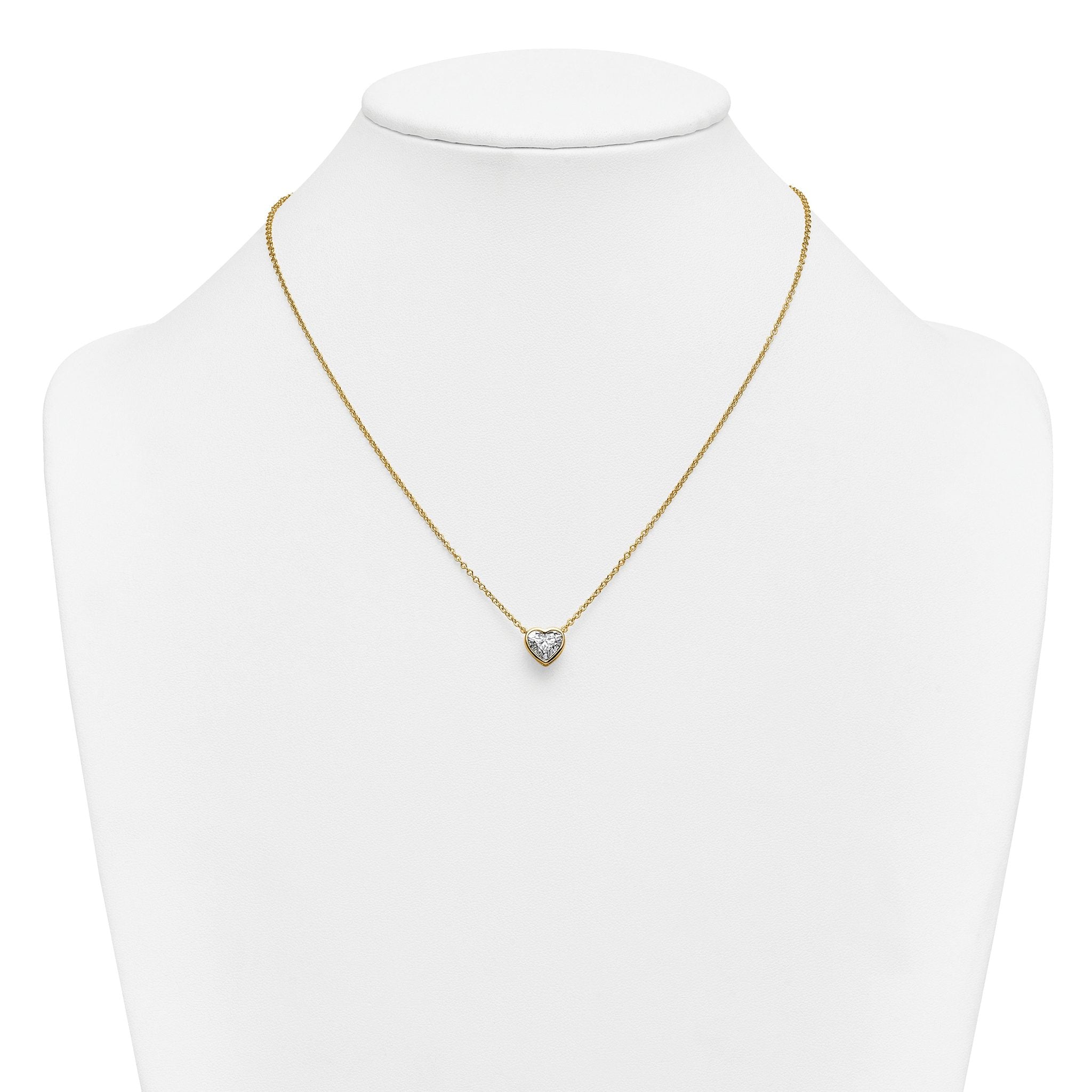 14k 1 1/2 carat Certified Lab Grown Diamond VS+ F+ Heart Complete 18 inch Bezel Set Solitaire Necklace