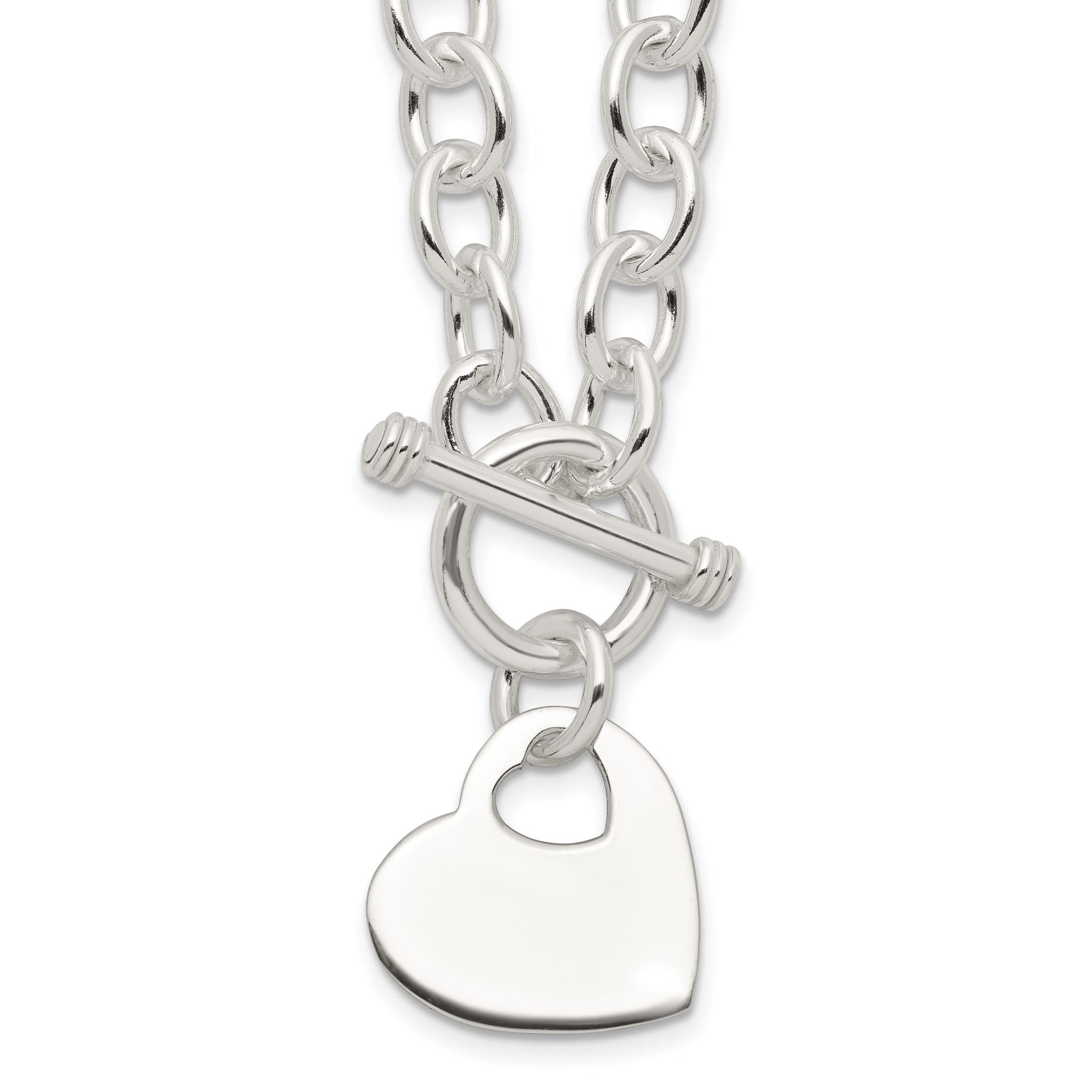 Sterling Silver Engraveable Heart Disc on Fancy Link Toggle Necklace Main image