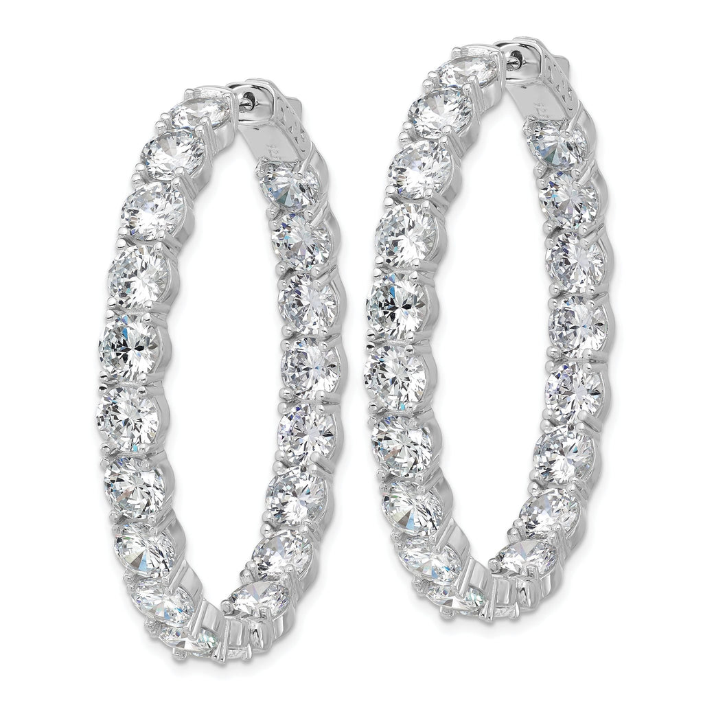 Sterling Shimmer Sterling Silver Rhodium-plated 5.25mm CZ 38 Stone Oval In and Out Hinged Hoop Earrings