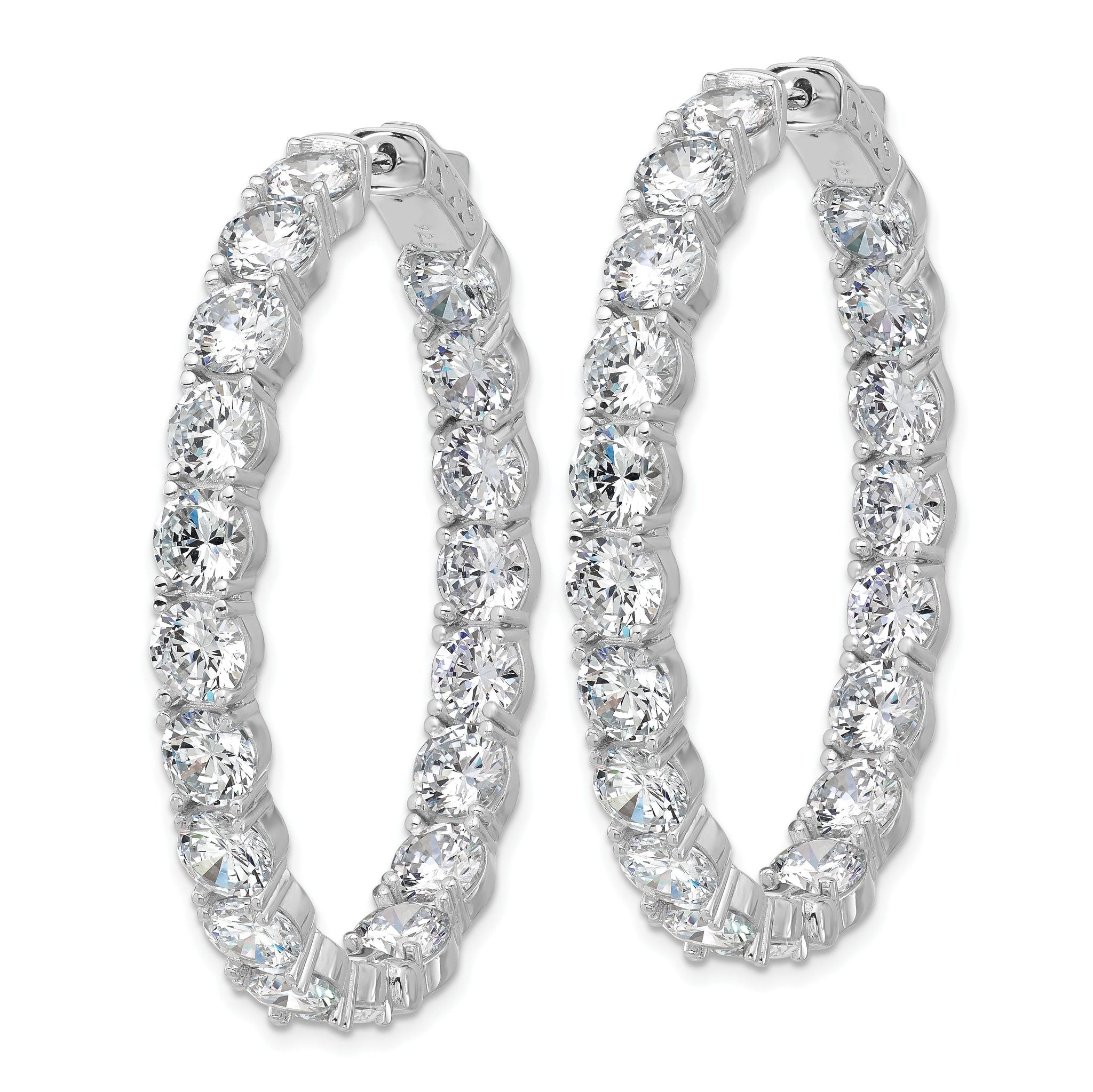 Sterling Shimmer Sterling Silver Rhodium-plated 5.25mm CZ 38 Stone Oval In and Out Hinged Hoop Earrings