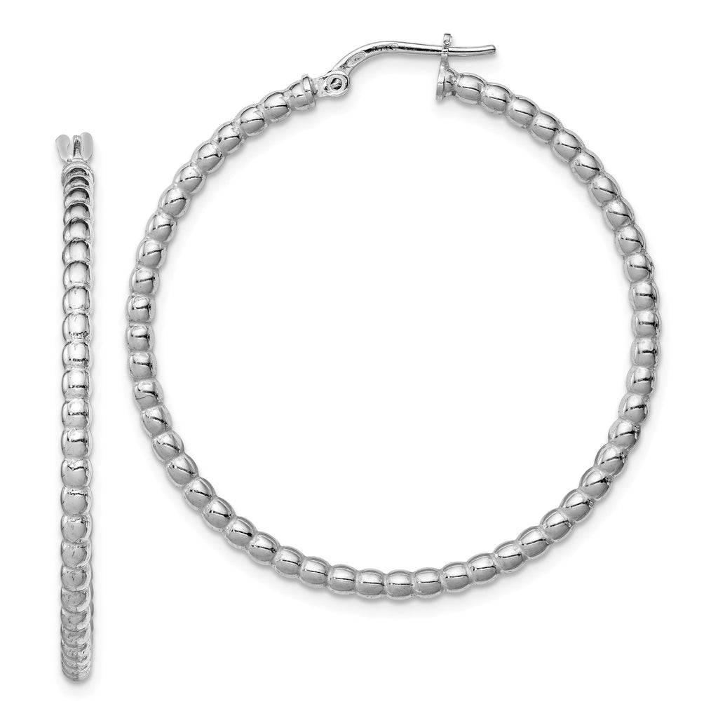 Sterling Silver Rhodium-Plated Beaded Hoop Earrings 3mm Elegant Women's Design