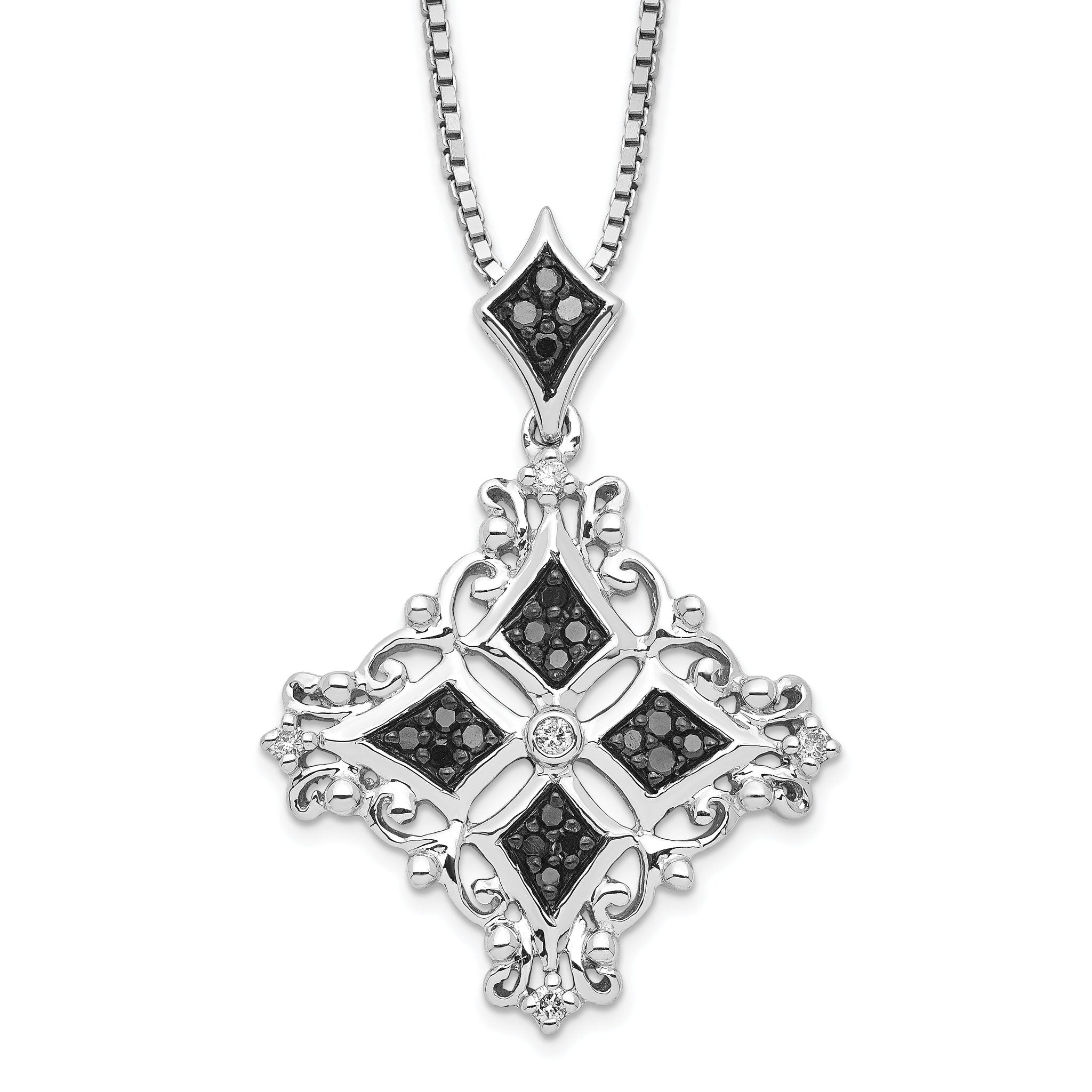 White Night Sterling Silver Rhodium-plated Black and White Diamond 18 Inch Necklace with 2 Inch Extender Main image
