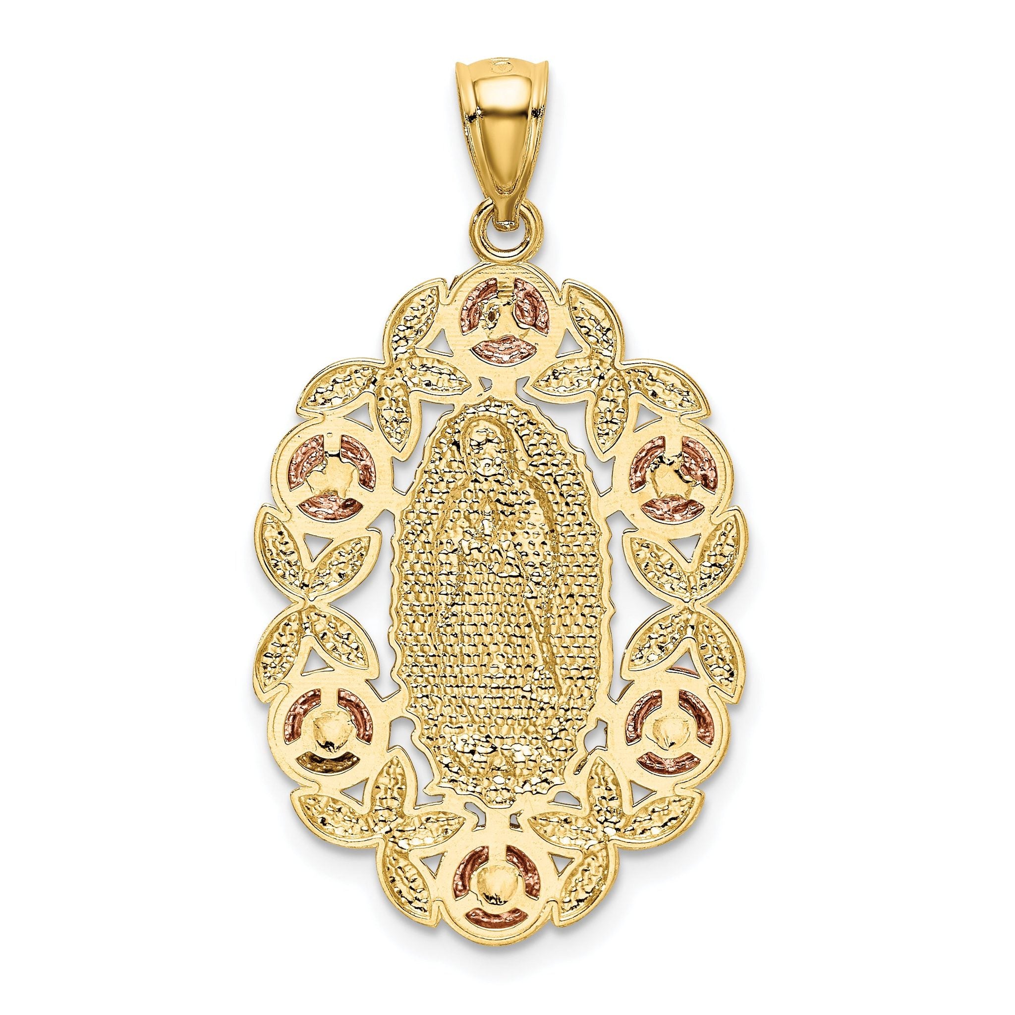 14K Two-Tone Gold Lady of Guadalupe Pendant with White Rhodium and Polished Finish