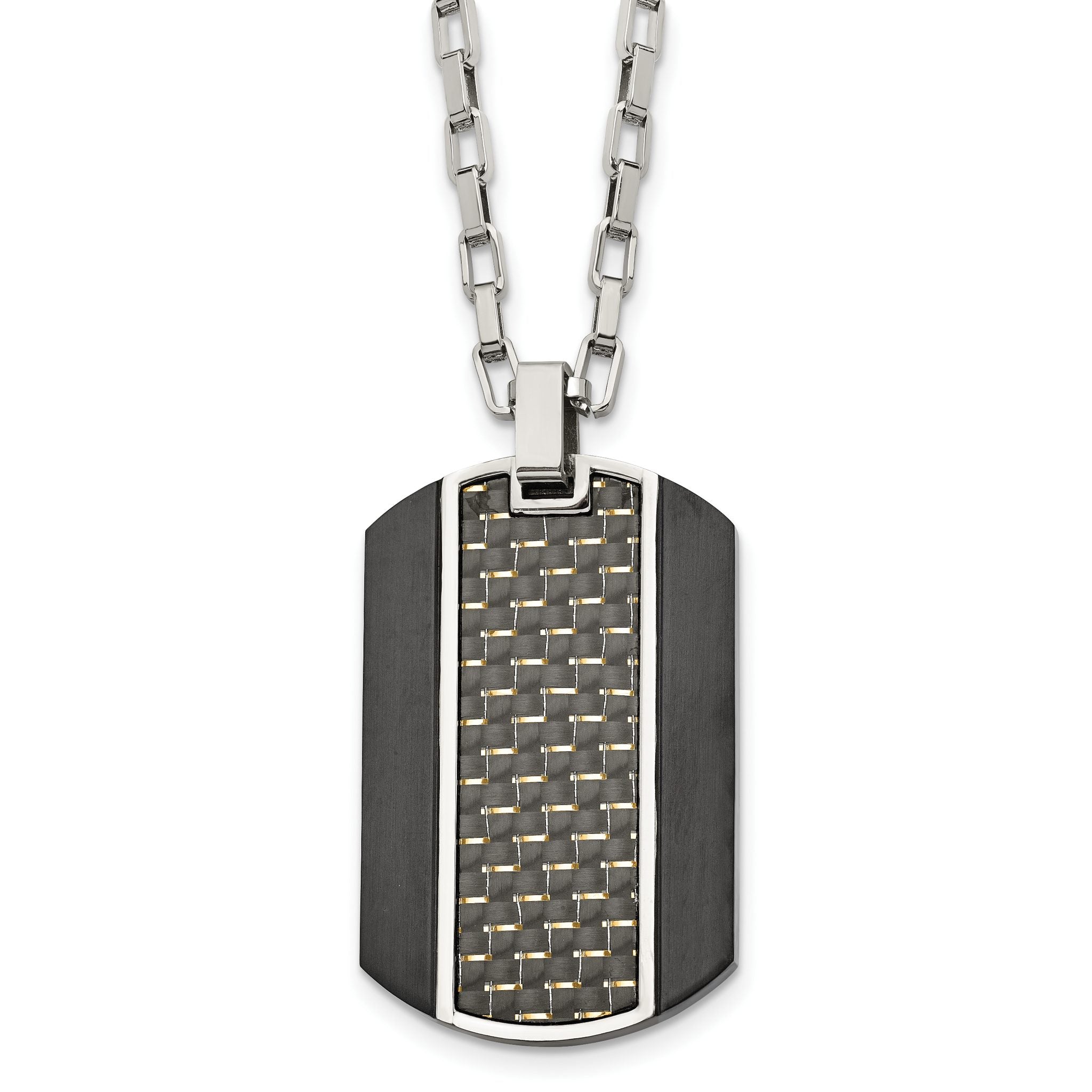 Stainless Steel Brushed & Polished Black IP Carbon Fiber Inlay Necklace Main image