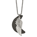 Wing & Moon Pendant Necklace in Stainless Steel with Leather Cord