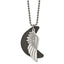 Wing & Moon Pendant Necklace in Stainless Steel with Leather Cord