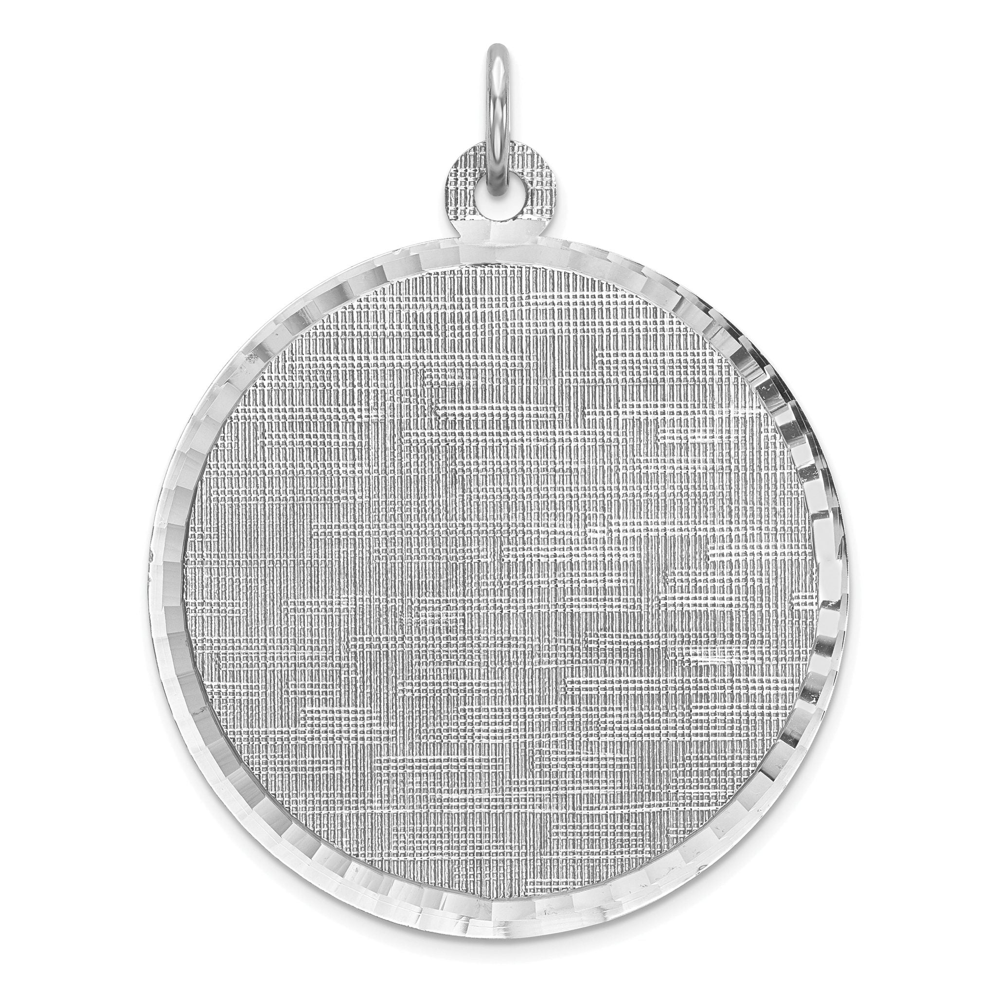 Sterling Silver Rhod-plated Eng. Rnd Patterned Polish Front/Satin Back Disc Main image