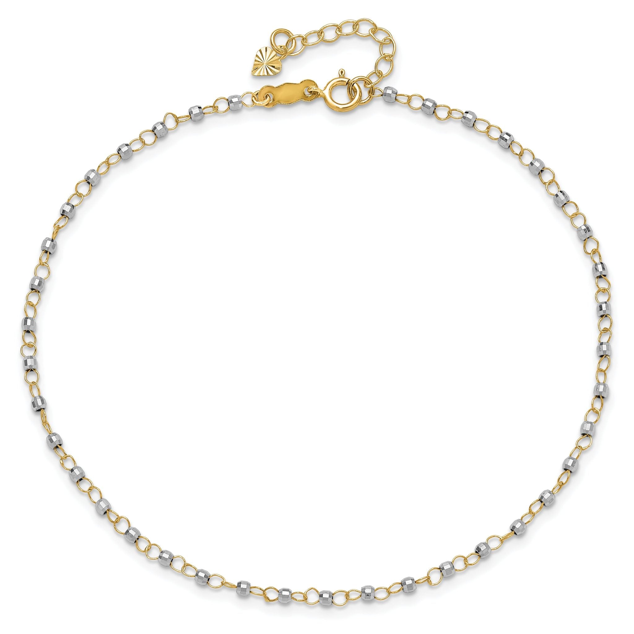 14K Two-tone Chain with Mirror Beads 9 inch Plus 1 inch Extender - Total 10 inch Anklet