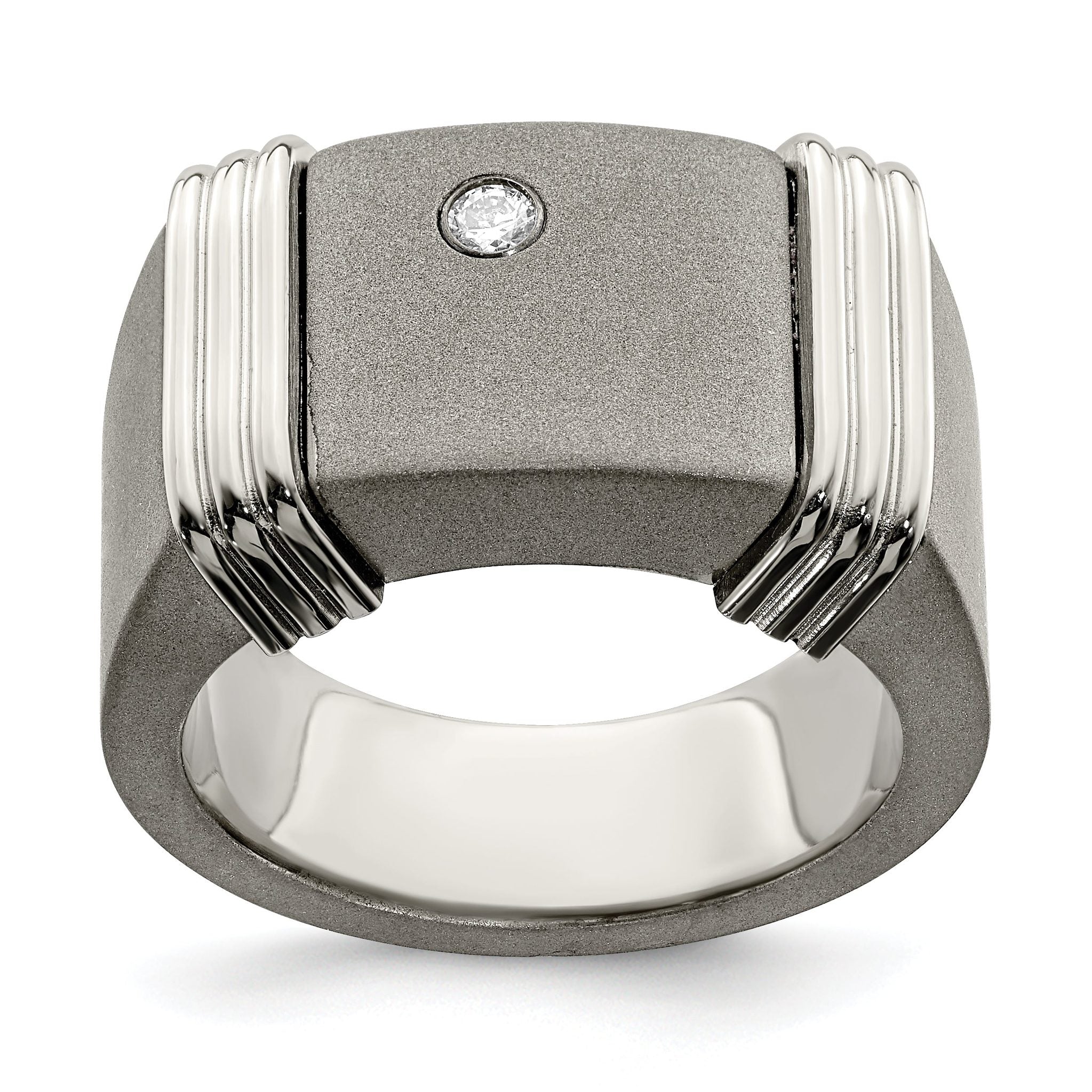 Edward Mirell Titanium & Argentium Sterling Silver .06ct Dia Signet Ring Main image