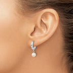 14k White 6-7mm Round Akoya Saltwater Cultured Pearl Dangle Hoop Earrings