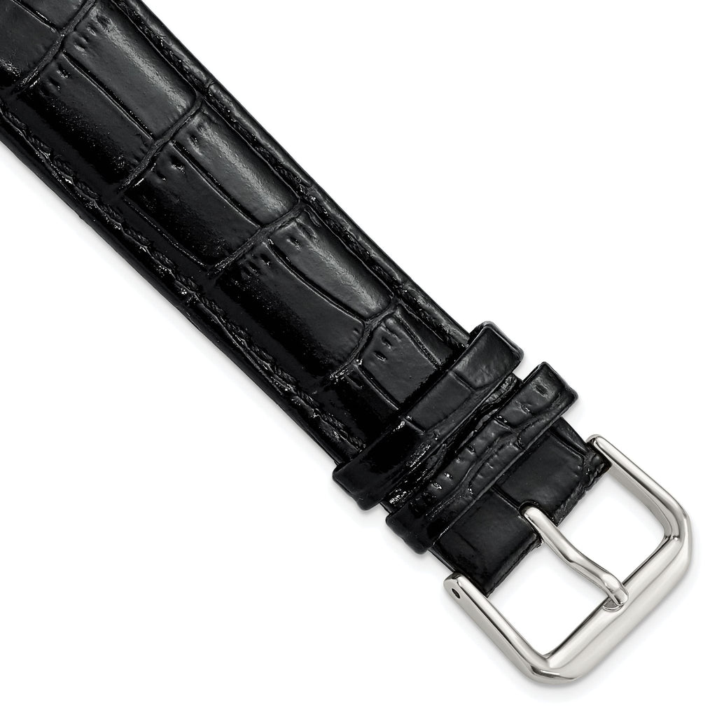 Crocodile Grain Leather Watch Band in Black, 19mm