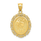 14K Gold Leo Zodiac Pendant with Polished Satin Finish Solid Oval Design