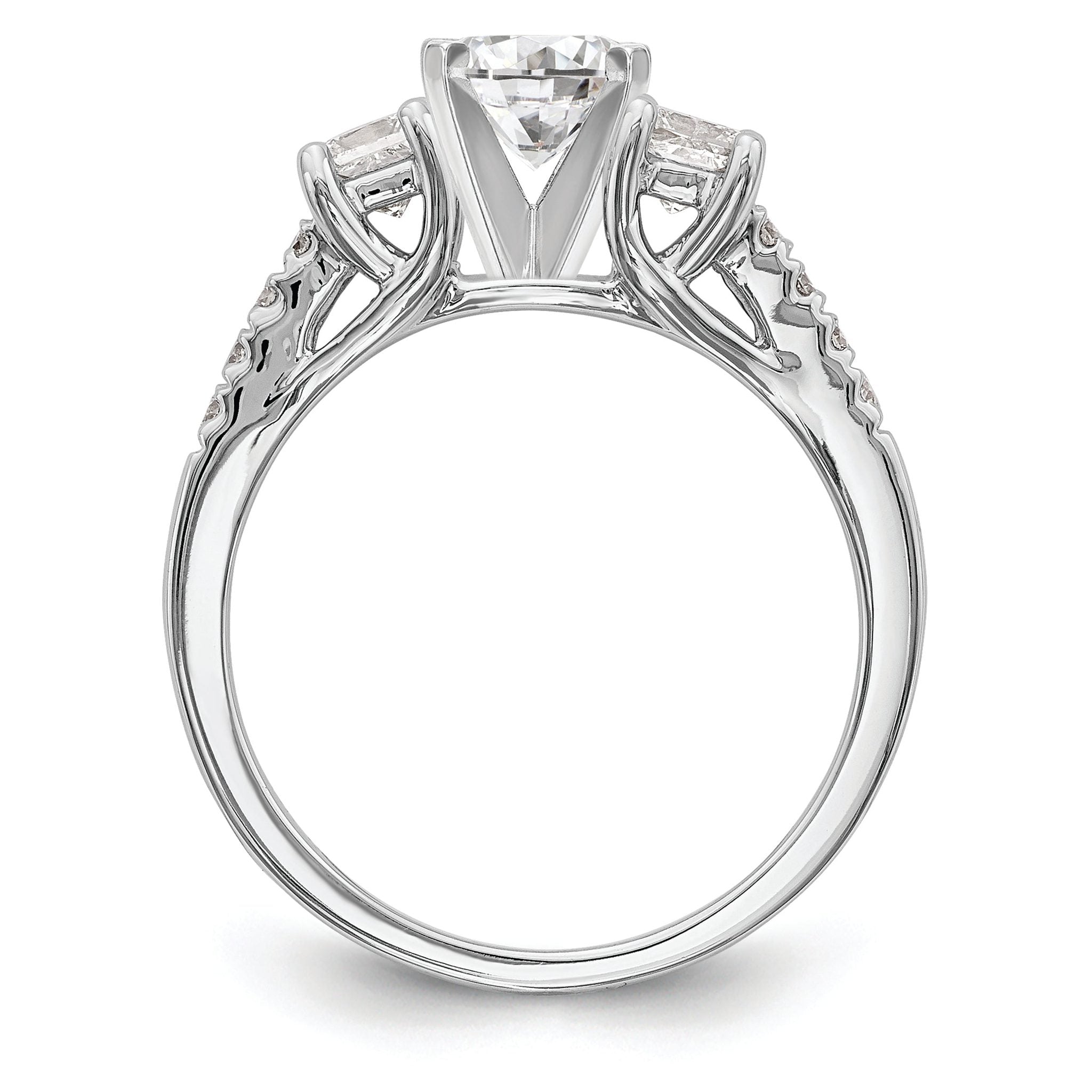14K White Gold 3-Stone Plus Peg Set Center Princess Diamond Semi-mount Engagement Ring Secondary image