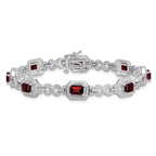 Sterling Silver Rhodium-plated Diamond & Garnet Bracelet