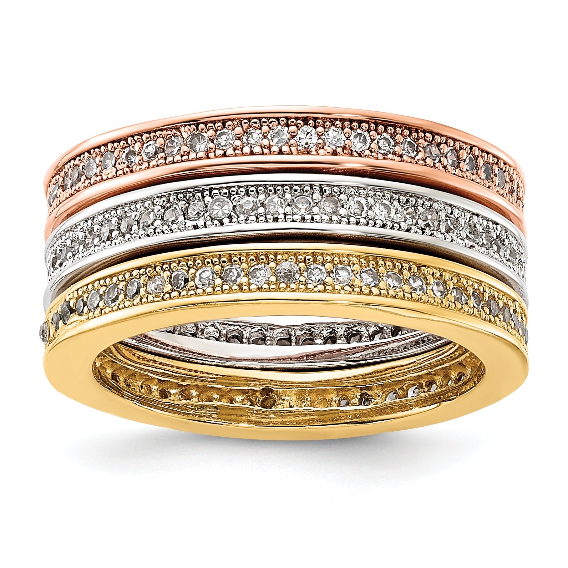 Sterling Silver Gold-tone & Rose-tone Vermeil Trio Stackable Ring Set Main image