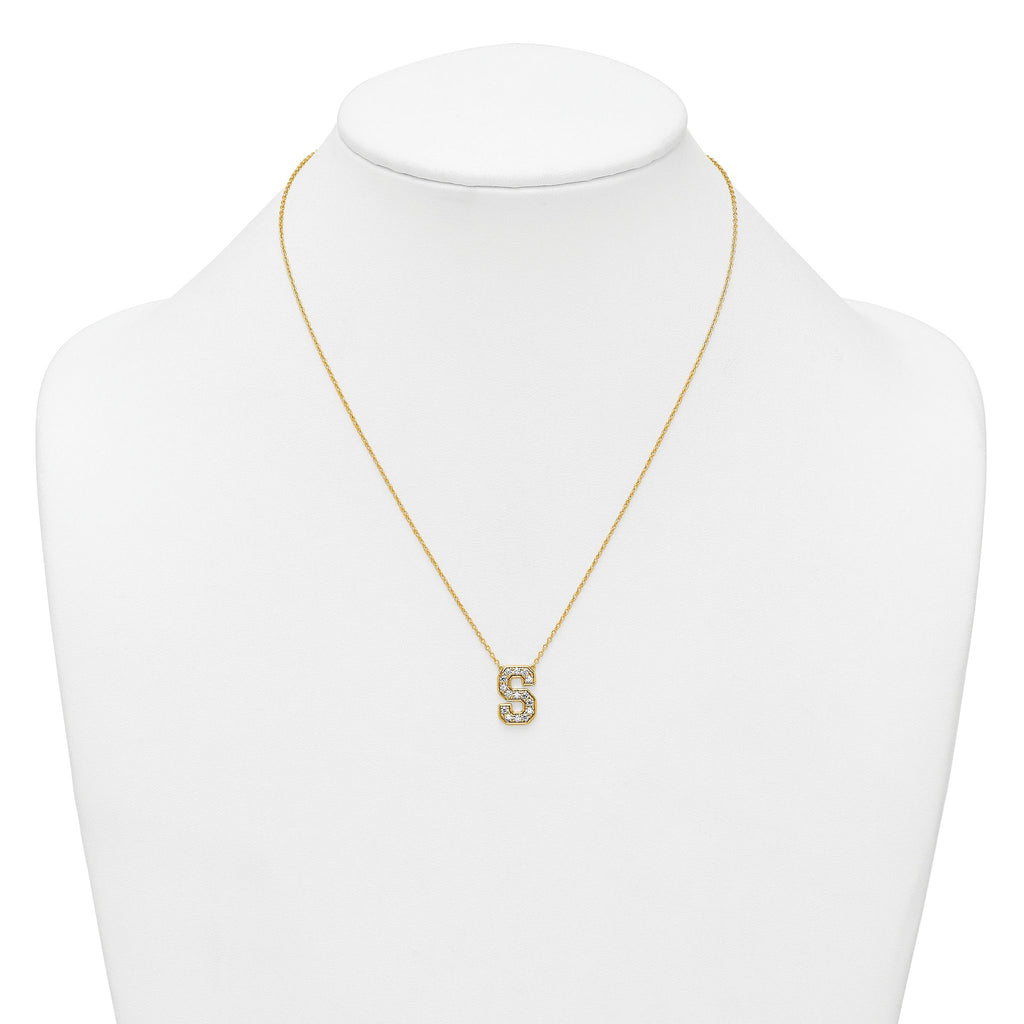 14k 3/8 carat Lab Grown Diamond VS+ F+ Complete Letter S 18 inch Initial Necklace