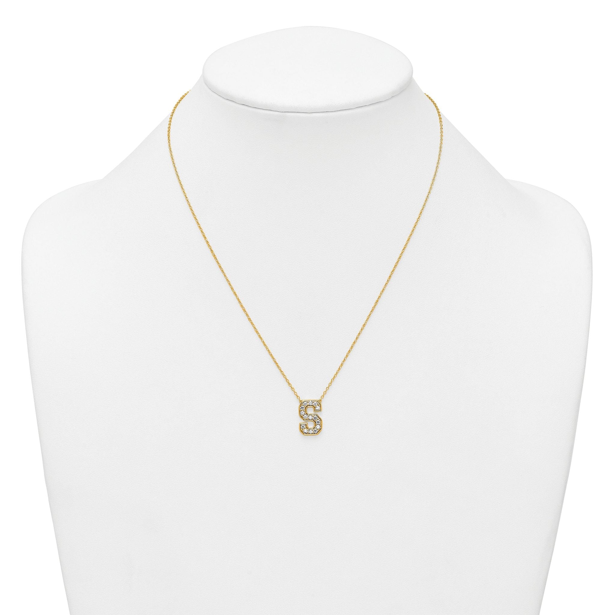 14k 3/8 carat Lab Grown Diamond VS+ F+ Complete Letter S 18 inch Initial Necklace