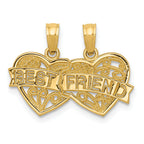 14K Gold Breakable Best Friend Double Hearts Pendant  Polished & Brushed Finish