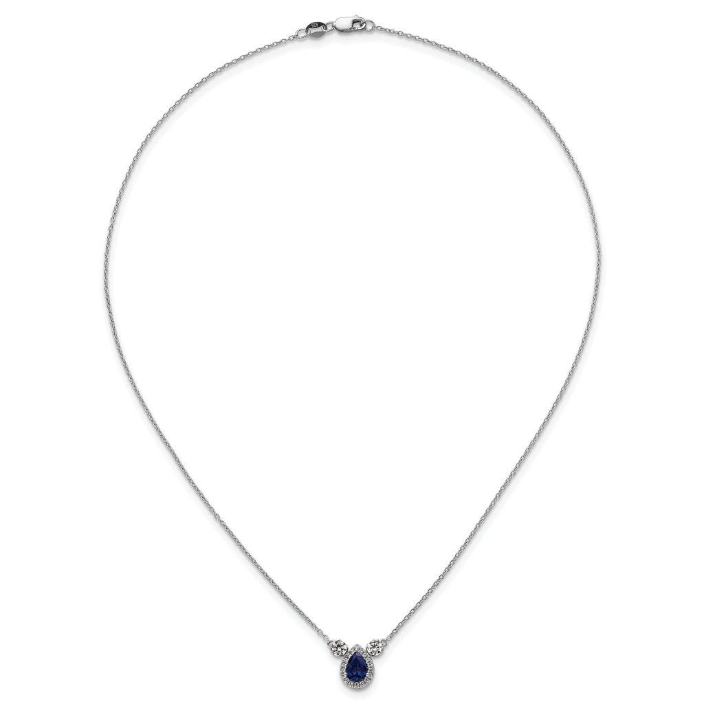 14k White Gold 1/2 carat Lab Grown Diamond VS/SI+ G+ and Created Sapphire Complete Three Stone 16 inch Necklace