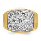 14k Two-tone Men's Polished Satin and Grooved 3 Carat AA Quality Diamond Cluster Ring