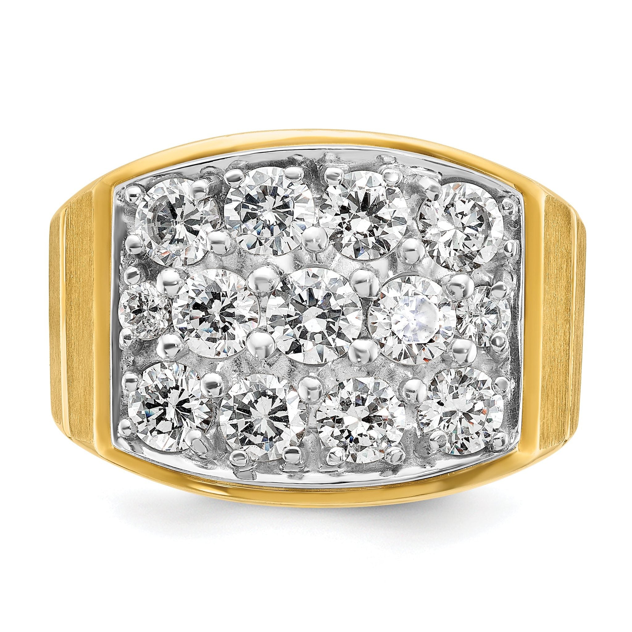 14k Two-tone Men's Polished Satin and Grooved 3 Carat AA Quality Diamond Cluster Ring