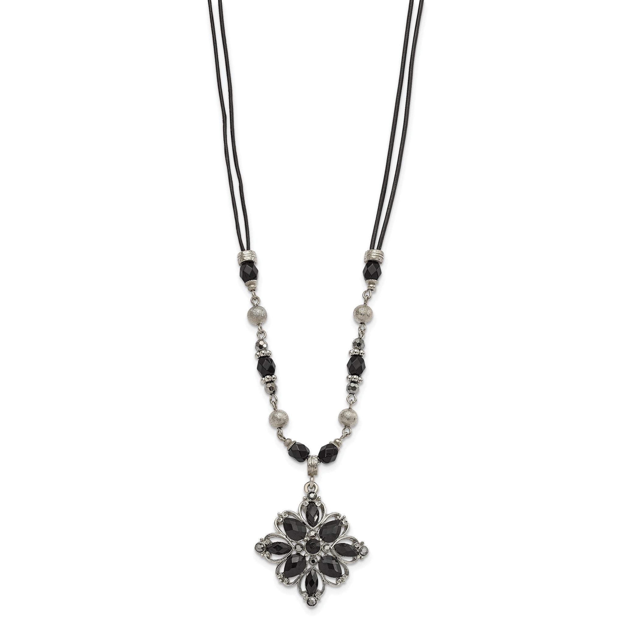 1928 Jewelry Silver-tone Link Clear Black and Hematite Crystal Faceted Beads Acrylic Stone Accented with 3 inch extension Necklace Secondary image
