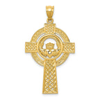 14K Gold Celtic Claddagh Cross Pendant with Polished Solid Design