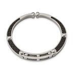Stainless Steel Brushed and Polished with Black Carbon Fiber Inlay Hinged Bangle Bracelet for Men