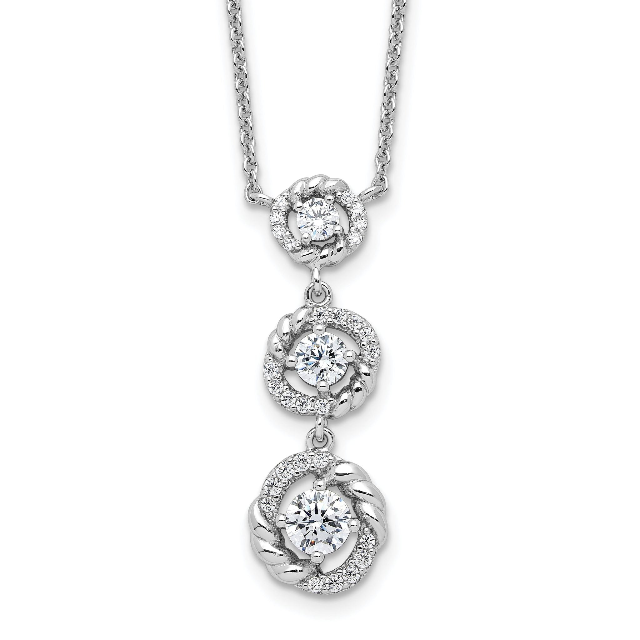 Pure Fire Sterling Silver Rhodium-Platedod-plated Fancy 16in With 2 Inch Extention CZ Dangle Neckla Main image