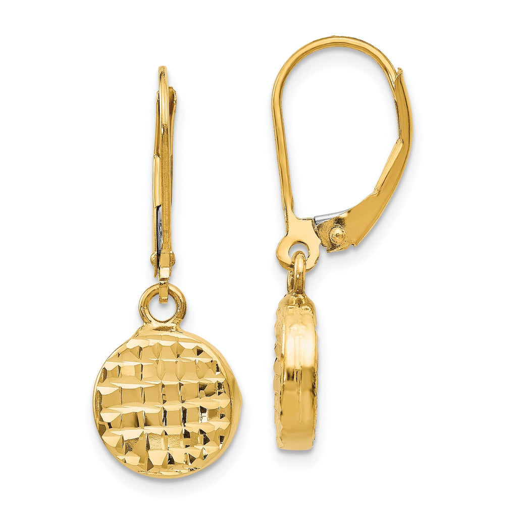 14K Gold Polished Diamond-Cut Leverback Drop Earrings Elegant, Hollow Design