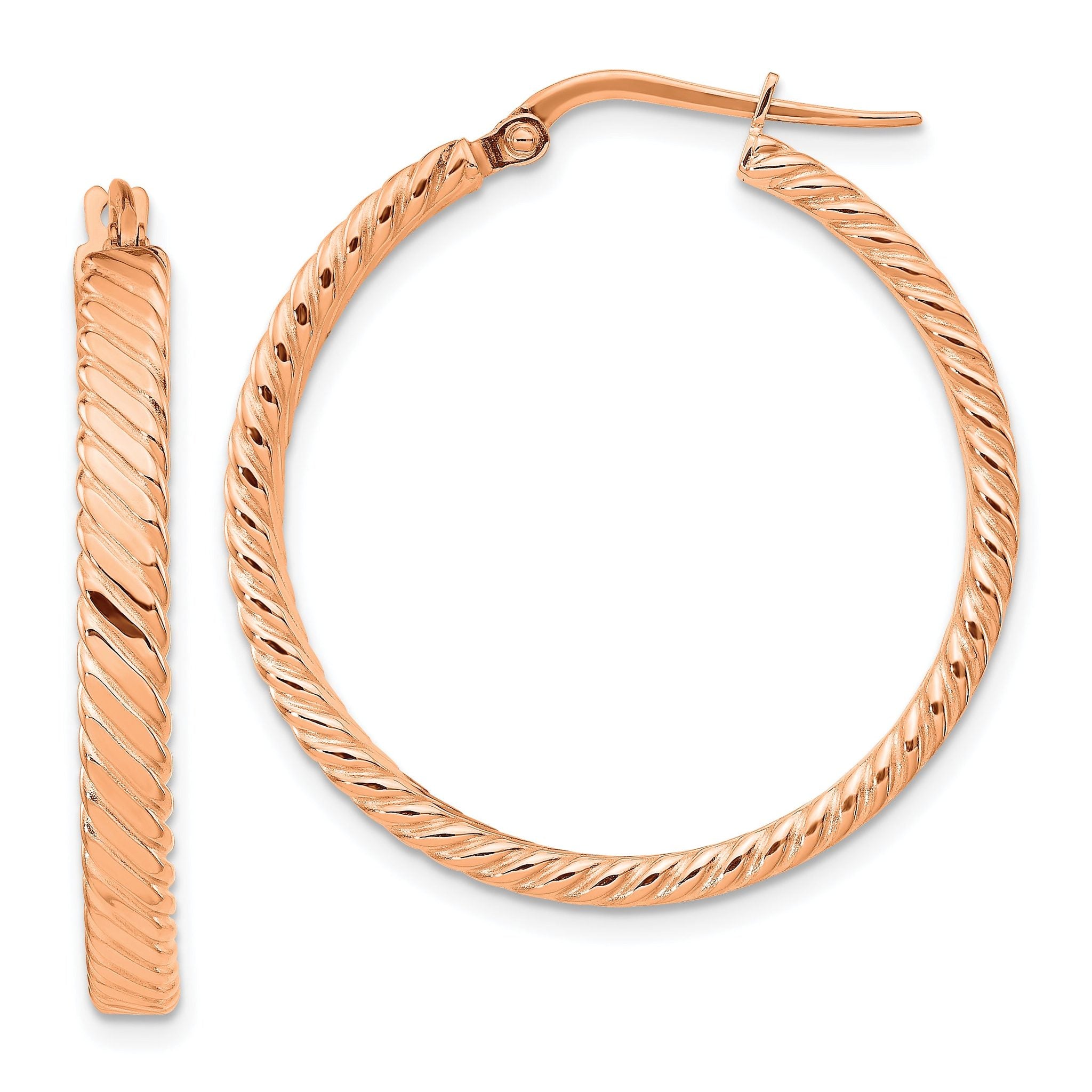 14K Rose Gold Large 3mm Patterned Hoop Earrings Main image