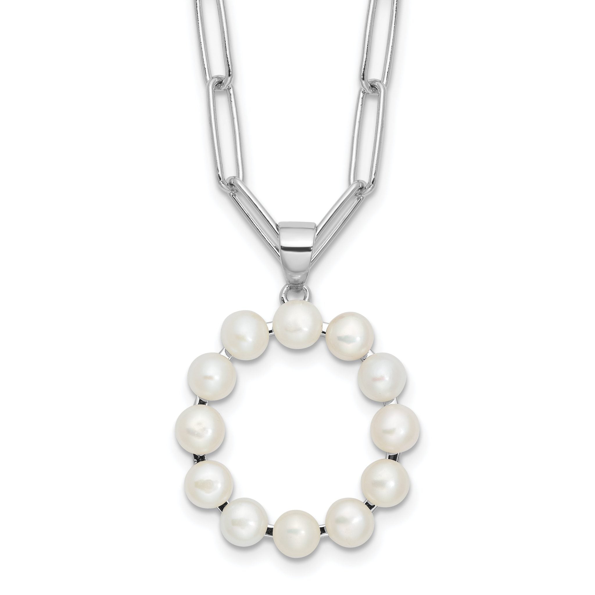 Sterling Silver Rhodium-Rhodium-Plated 3-5.5mm White Button Freshwater Cultured Pearl LETTER O 18 inch Necklace Main image