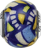 Sterling Silver Glass Bead with Multicolor Glitter Overlay Elegant Antiqued Finish