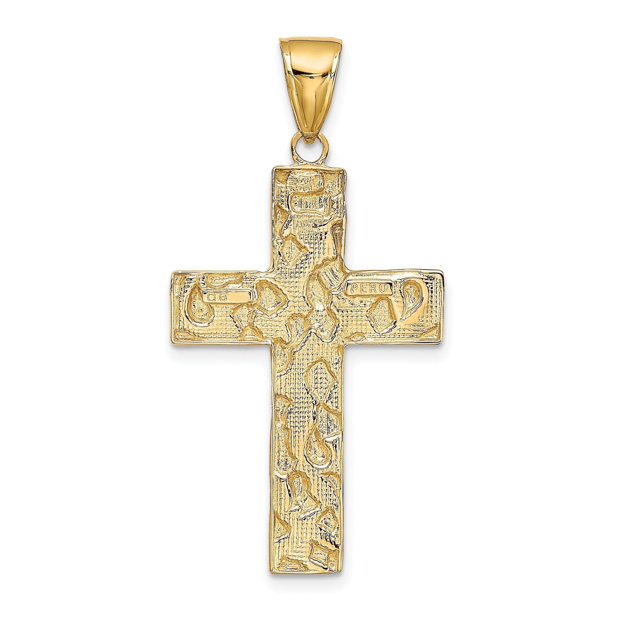 10K Gold Polished Textured Nugget Style Cross Pendant