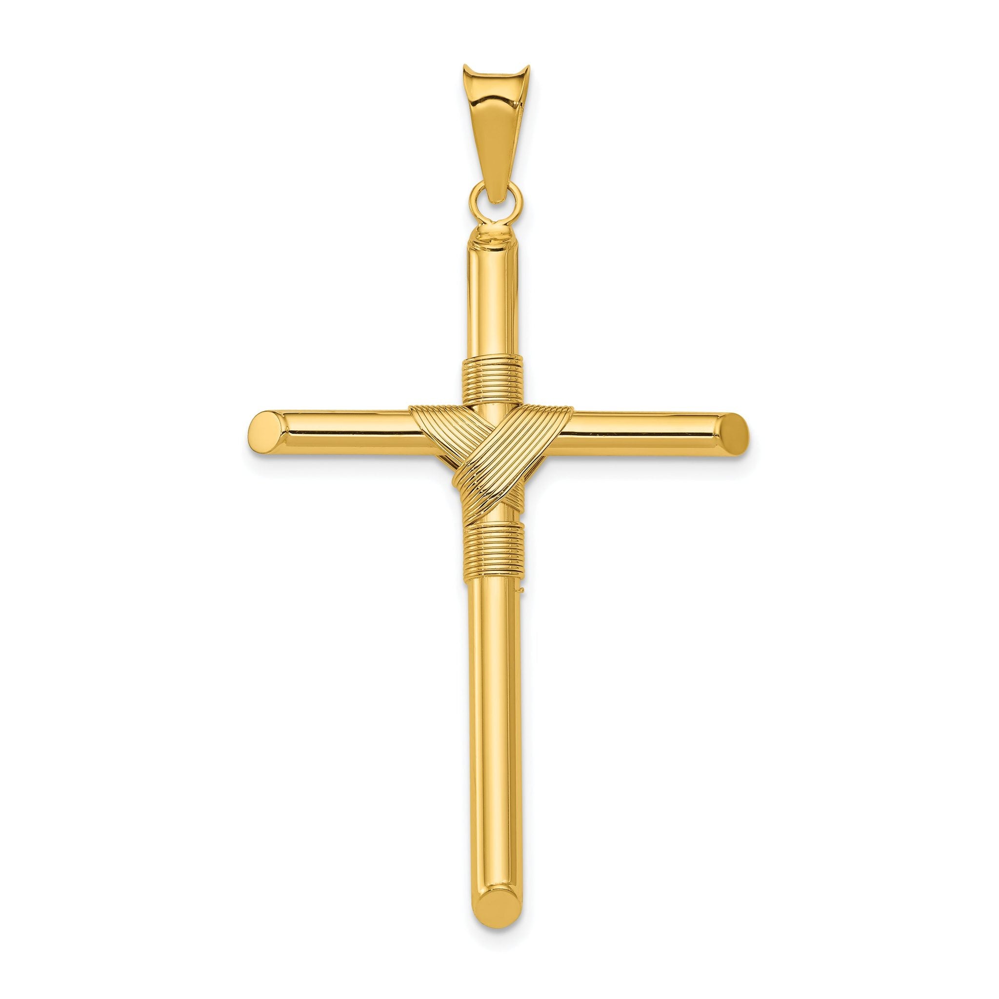 14K Gold Polished Cross Pendant with 3D Center Wrap Design Main image