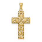 14K Gold Diamond-Cut Filigree Cross Pendant with Elegant Concave Design