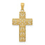 14K Gold Diamond-Cut Filigree Cross Pendant with Elegant Concave Design