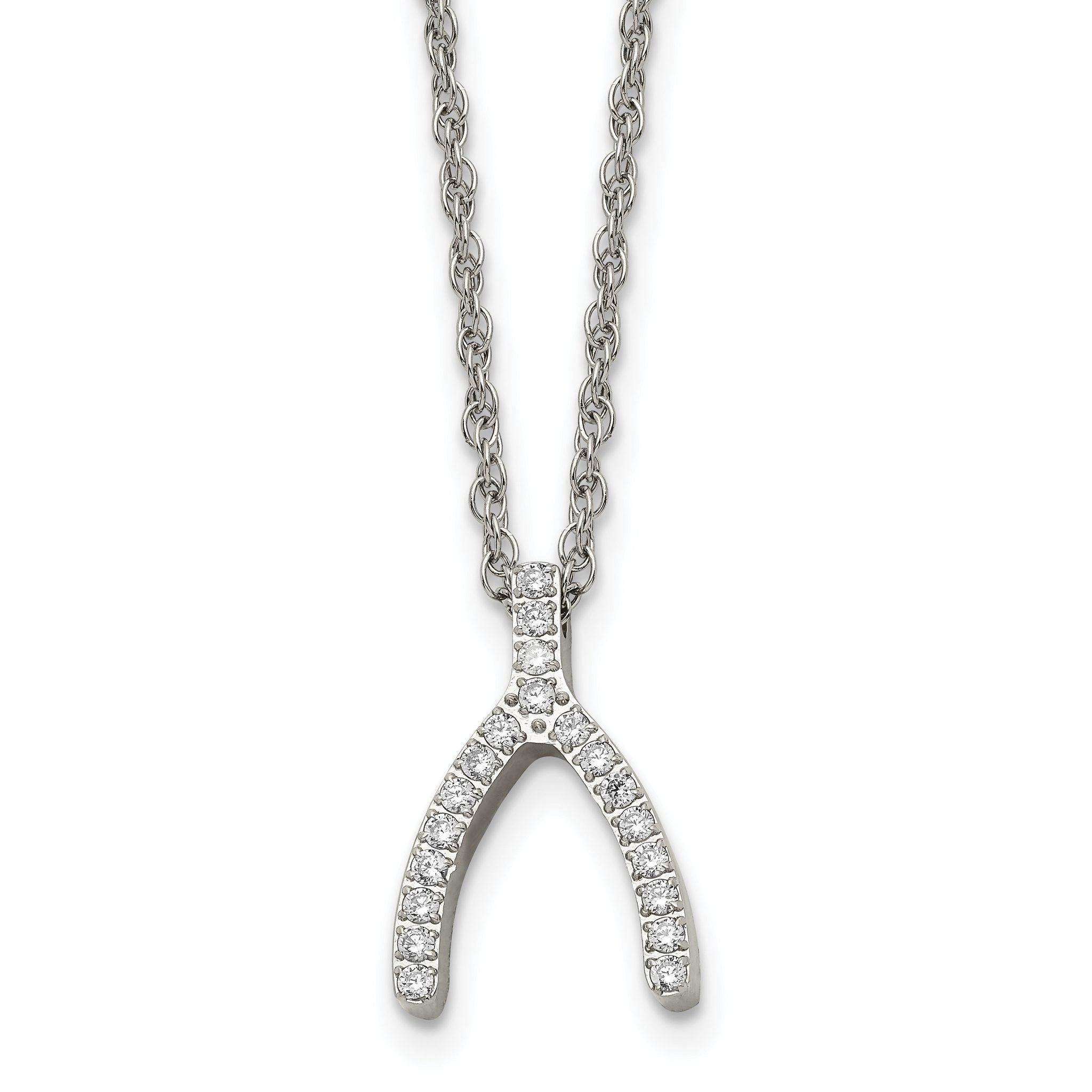 Wishbone CZ Necklace in Stainless Steel Main image