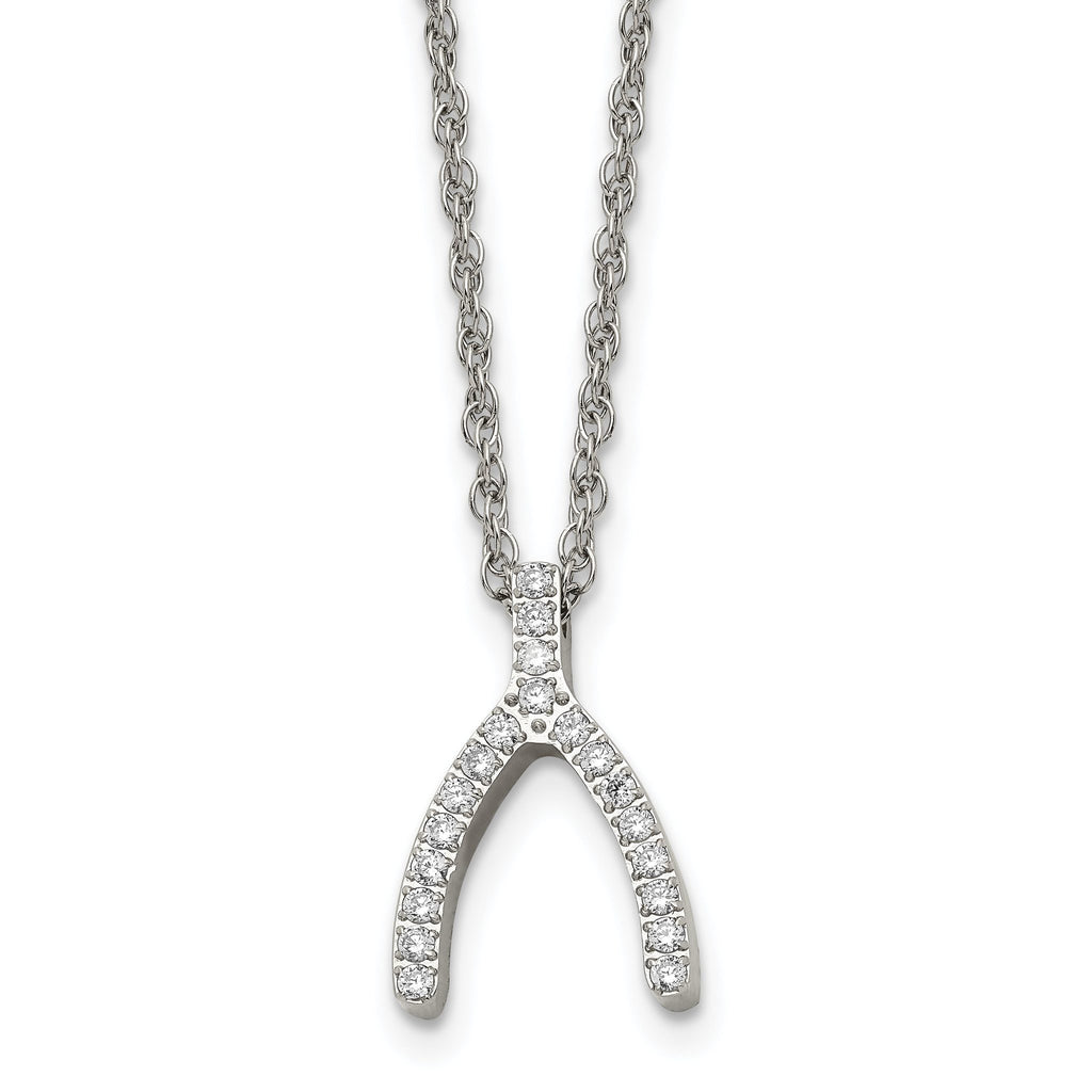 Wishbone CZ Necklace in Stainless Steel