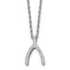 Wishbone CZ Necklace in Stainless Steel