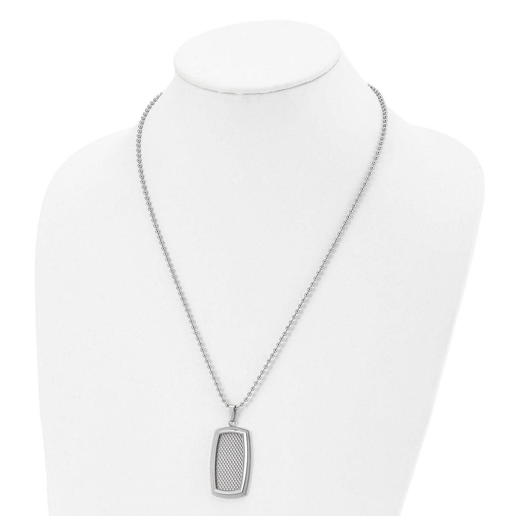 Polished & Textured Rectangle Necklace in Stainless Steel, 22"