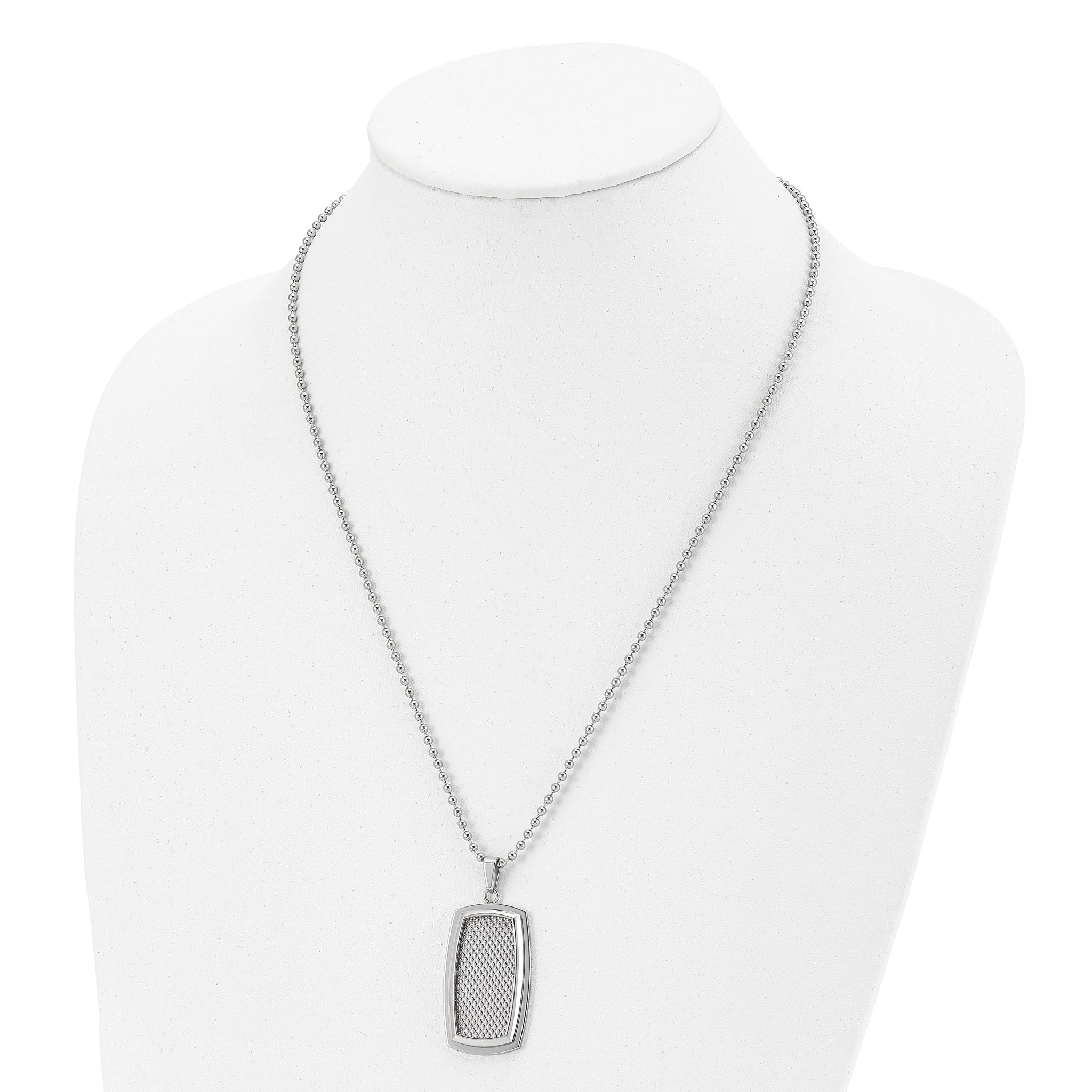 Polished & Textured Rectangle Necklace in Stainless Steel, 22"