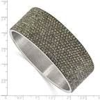 Stainless Steel Polished & Brushed Grey Crystal Wide Flat Bangle Bracelet for Women
