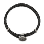 Stainless Steel Brushed Laser Design Compass Black Woven Leather Bracelet for Men
